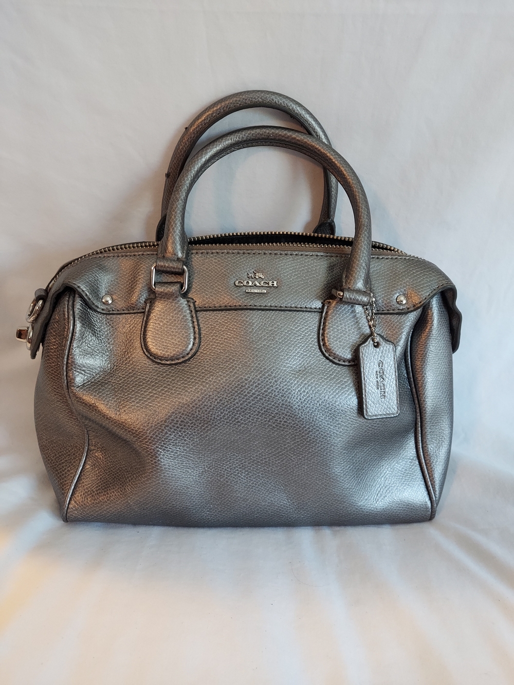 Coach Metallic Gunmetal Leather Mini Bennett Satchel F39706